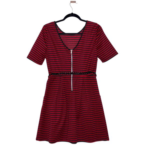 Dark Red and Black Striped Mini Dress Size Large - Picture 3 of 4